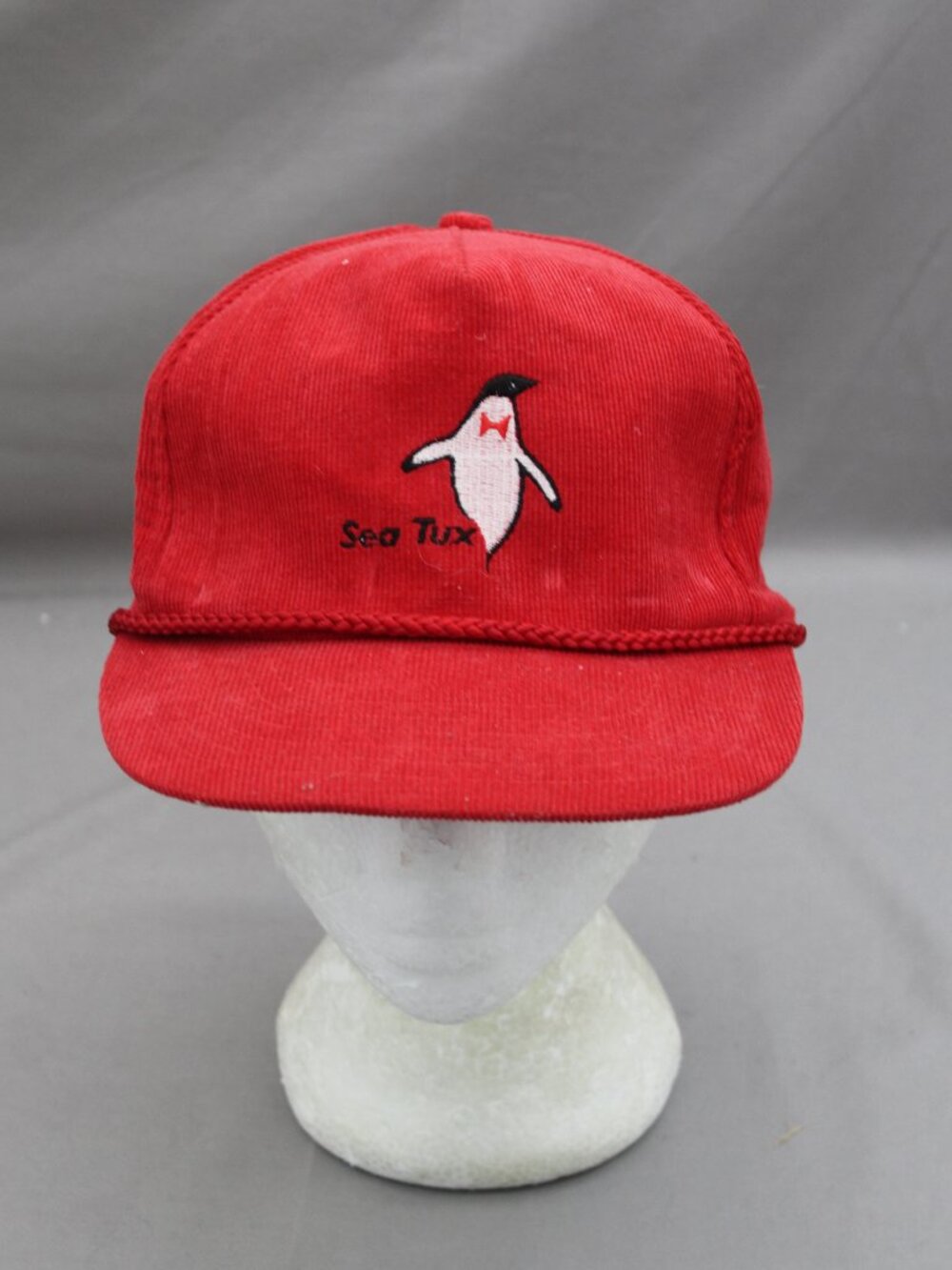 Vintage Corduroy Hat - Sea Tux Diving Penguin Logo - Adult Snapback